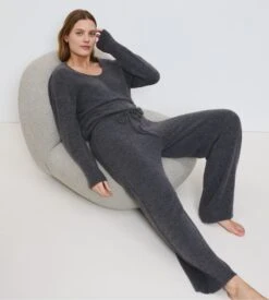 Triumph Amourette Cozy - Pantalon Large Gris Foncé en Maille Molletonnée pour Femme -Lingerie Sipp amourette cozy pantalon dark grey melange 3