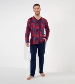 HOM Pyjama Long Bouquet Bordeaux – Ensemble Homewear en Coton Imprimé Floral -Lingerie Sipp bouquet pyjama bordeaux et bleu coton homme 3