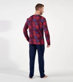 HOM Pyjama Long Bouquet Bordeaux – Ensemble Homewear en Coton Imprimé Floral -Lingerie Sipp bouquet pyjama bordeaux et bleu coton homme 4