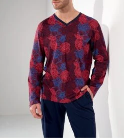 HOM Pyjama Long Bouquet Bordeaux – Ensemble Homewear en Coton Imprimé Floral -Lingerie Sipp bouquet pyjama bordeaux et bleu coton homme 5