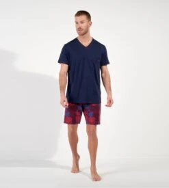 Pyjama Court Homme HOM Bouquet Bordeaux et Marine – Ensemble 100% Coton Jersey -Lingerie Sipp bouquet pyjama court coton homme 4