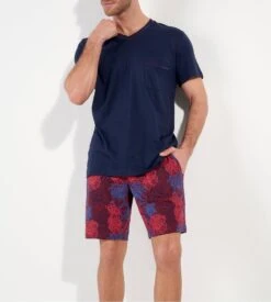 Pyjama Court Homme HOM Bouquet Bordeaux et Marine – Ensemble 100% Coton Jersey -Lingerie Sipp bouquet pyjama court coton homme 6