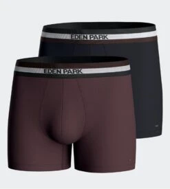 Eden Park Lot de 2 Boxers Fudge & Marine – Coton Premium avec Ceinture Logo Signature
