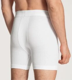Calida Classic Cotton 1:1 Boxer Long Homme Blanc – Caleçon Long avec Ouverture en Coton à Côtes -Lingerie Sipp boxer long homme classic cotton 1 1 blanc 01 2