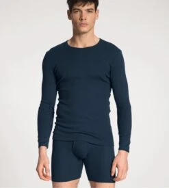 Calida Boxer Long Classic Cotton 1:1 Marine – Sous-vêtement Homme Premium avec Ouverture -Lingerie Sipp boxer long homme classic cotton 1 1 marine 883 3