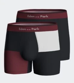 Eden Park Lot de 2 Boxers en Coton Premium Marine/Bordeaux – Motif Carreaux et Uni