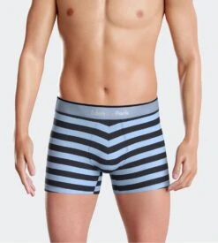 Eden Park Lot de 2 Boxers Homme en Coton Stretch – Bleu Ciel Uni et Rayures Marines -Lingerie Sipp boxer raye lot de 2 muscaris 3