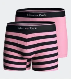 Eden Park Lot de 2 Boxers Homme en Coton Premium – Rayures Rose & Uni Noir