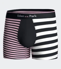 Eden Park Boxer en Coton Stretch Rayé Rose, Noir et Blanc – Sous-vêtement Chic et Sport
