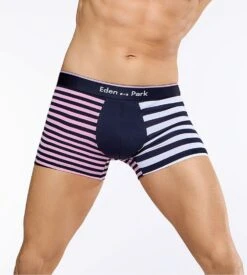 Eden Park Boxer en Coton Stretch Rayé Rose, Noir et Blanc – Sous-vêtement Chic et Sport -Lingerie Sipp boxer rayures rose 3
