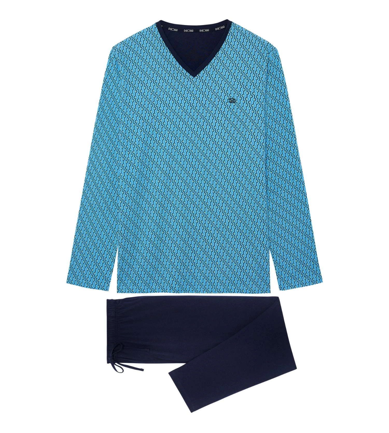 Hom Pyjama Long en Coton CAMERON – Imprimé Géométrique Art Déco Bleu Marine 4 Hom Pyjama Long en Coton CAMERON – Imprimé Géométrique Art Déco Bleu Marine – Image 2
