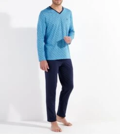 Hom Pyjama Long En Coton CAMERON Blue Print