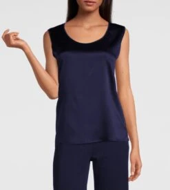 Caraco En Satin De Soie Stretch Bleu Marine