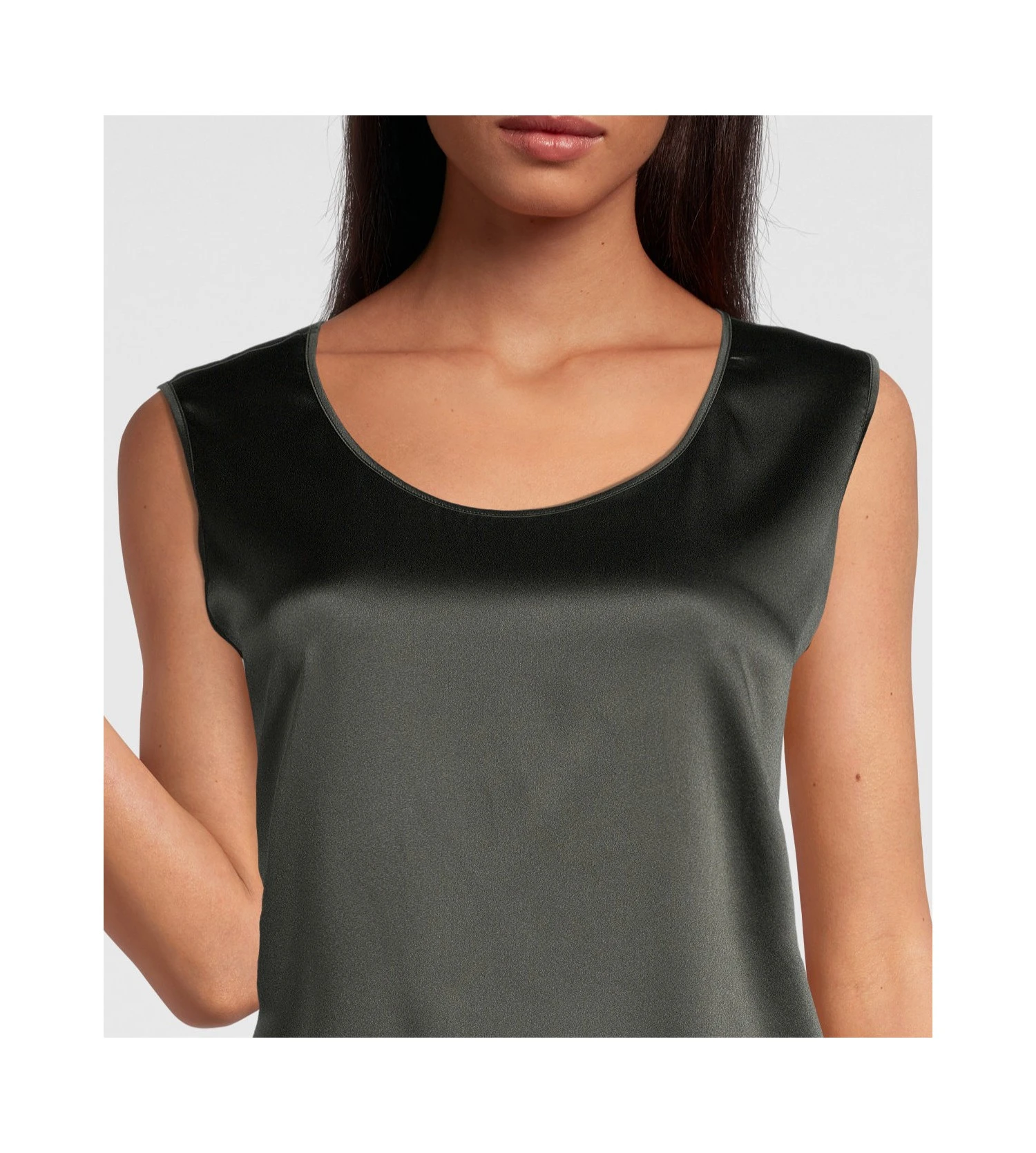 Caraco Oscalito Bosco en Satin de Soie Stretch - Top de Luxe Sans Manches Vert Forêt 6 Caraco Oscalito Bosco en Satin de Soie Stretch - Top de Luxe Sans Manches Vert Forêt – Image 4