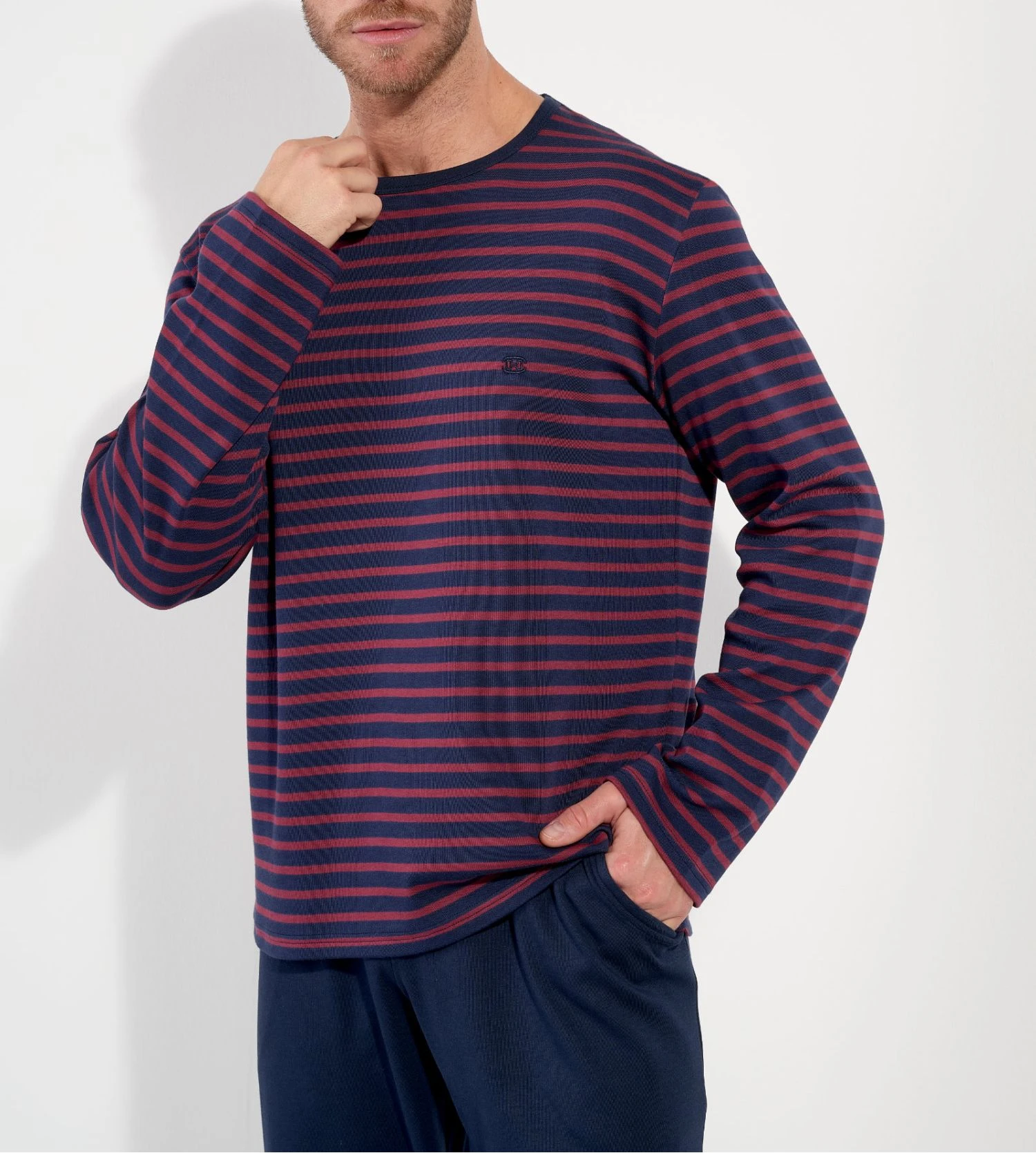 Pyjama Long à Rayures Bordeaux/bleu Pour Homme Carson 3 Pyjama Long à Rayures Bordeaux/bleu Pour Homme Carson