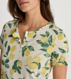 Calida Chemise de Nuit Courte en Coton Bio - Collection Fruity Dreams Imprimé Citron -Lingerie Sipp cdn d mc 95cm 013 pineapple jaune 2
