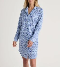 Calida Chemise De Nuit Manches Longues Orient Dreams Dazzling Blue -Lingerie Sipp cdn d ml ent bt 95cm 455 dazzling blue 3