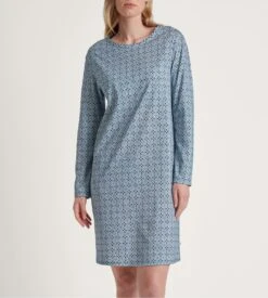 Calida Chemise De Nuit En Coton Ornament Nights Bleu