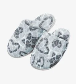 Chaussons Femme Imprimé Coeur Léopard Gris
