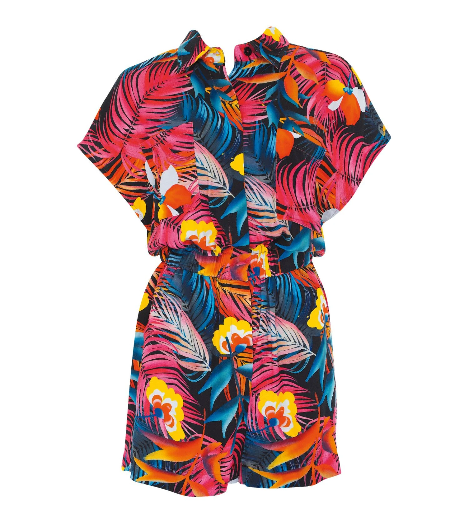 Sunflair Combi Short à Motif Tropical Multicolore - Combinaison Courte Boutonnée en Viscose 4 Sunflair Combi Short à Motif Tropical Multicolore - Combinaison Courte Boutonnée en Viscose – Image 2