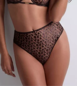 Aubade Culotte Haute Brodée Au Motif Animalier Crazy In Love Satin Brown