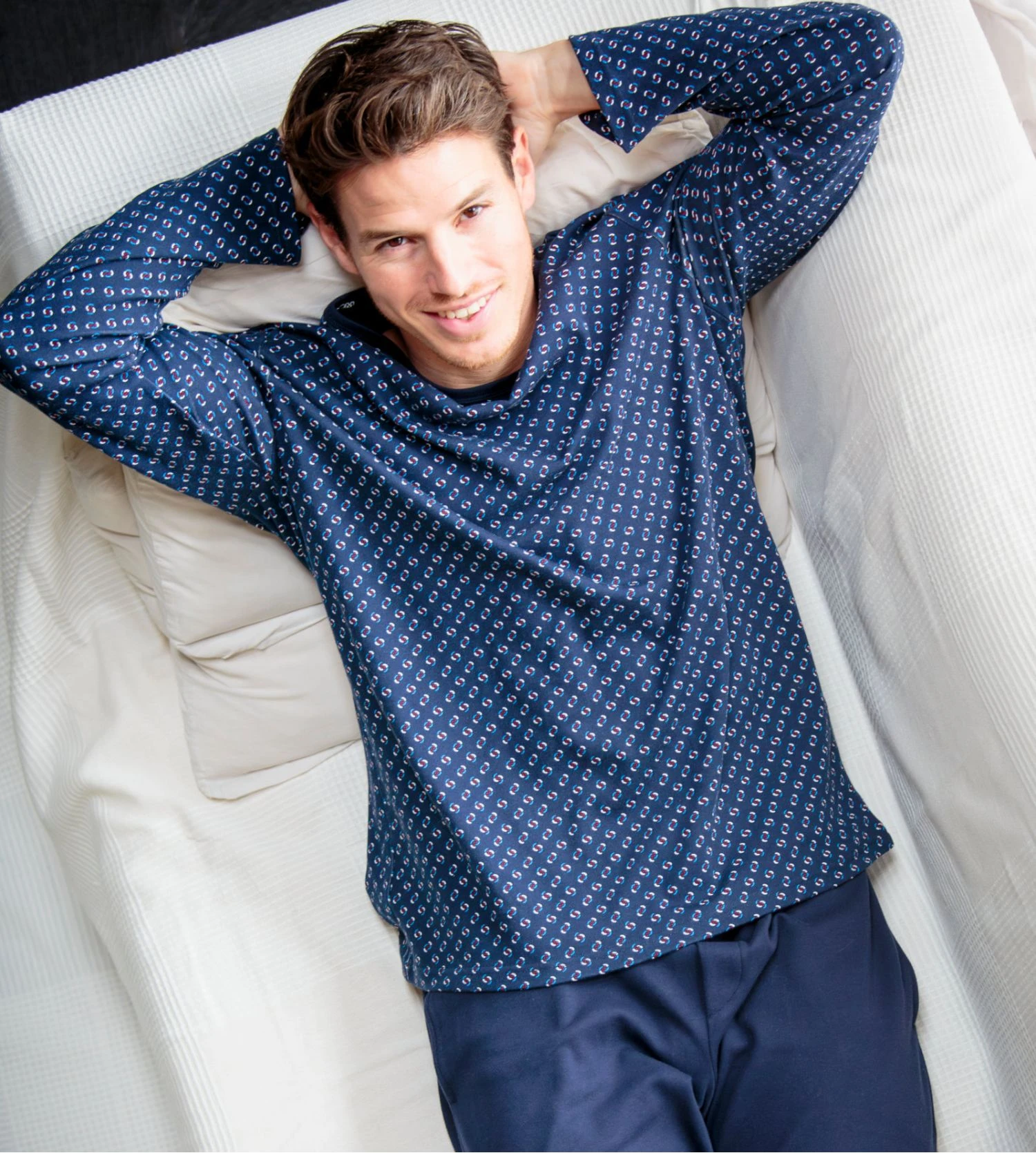 Hom Cyrus Navy Geometric Print – Cotton Interlock Long-Sleeved Winter Pajamas 9 Hom Cyrus Navy Geometric Print – Cotton Interlock Long-Sleeved Winter Pajamas – Image 7