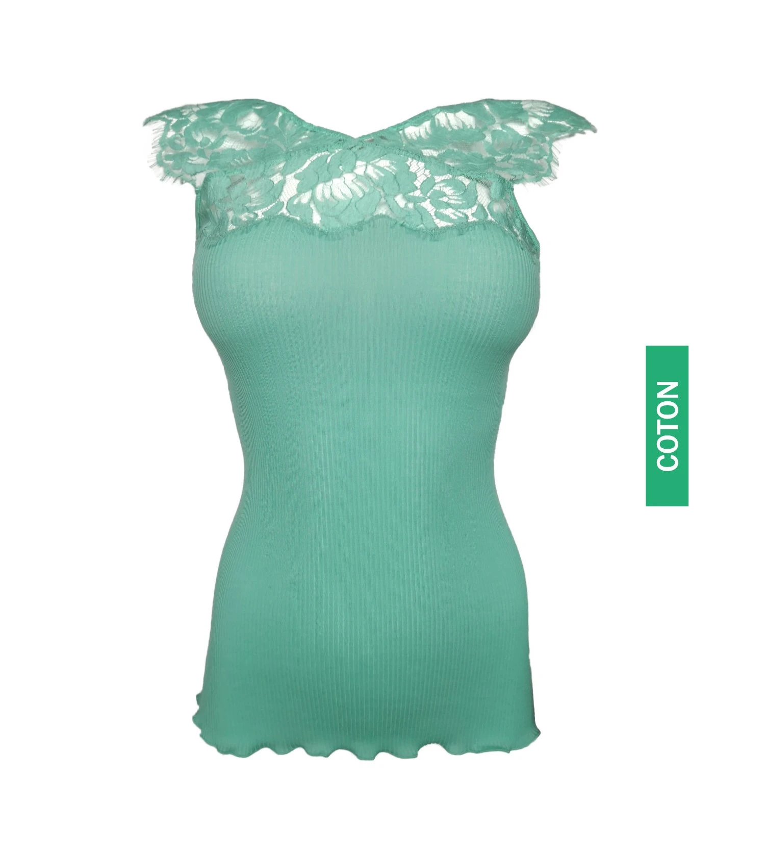 Oscalito Débardeur Menthe en Coton Fil d'Écosse – Top Dentelle Chantilly et Plumetis 3 Oscalito Débardeur Menthe en Coton Fil d'Écosse – Top Dentelle Chantilly et Plumetis