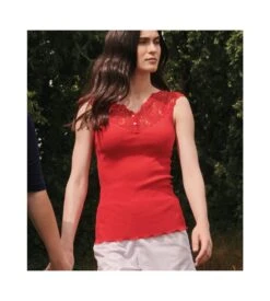 Top Oscalito en Coton Fil d'Écosse et Tulle Brodé Rouge – Débardeur de Luxe Italien -Lingerie Sipp debardeur en coton et tulle brode 664 rouge 2