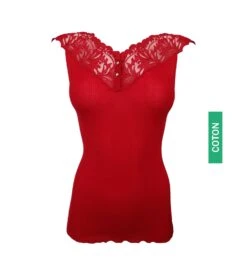 Top En Coton Et Tulle Brodé Rouge