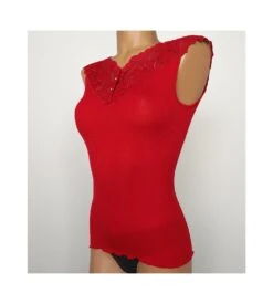 Top Oscalito en Coton Fil d'Écosse et Tulle Brodé Rouge – Débardeur de Luxe Italien -Lingerie Sipp debardeur en coton et tulle brode 664 rouge 3