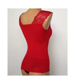 Top Oscalito en Coton Fil d'Écosse et Tulle Brodé Rouge – Débardeur de Luxe Italien -Lingerie Sipp debardeur en coton et tulle brode 664 rouge 4