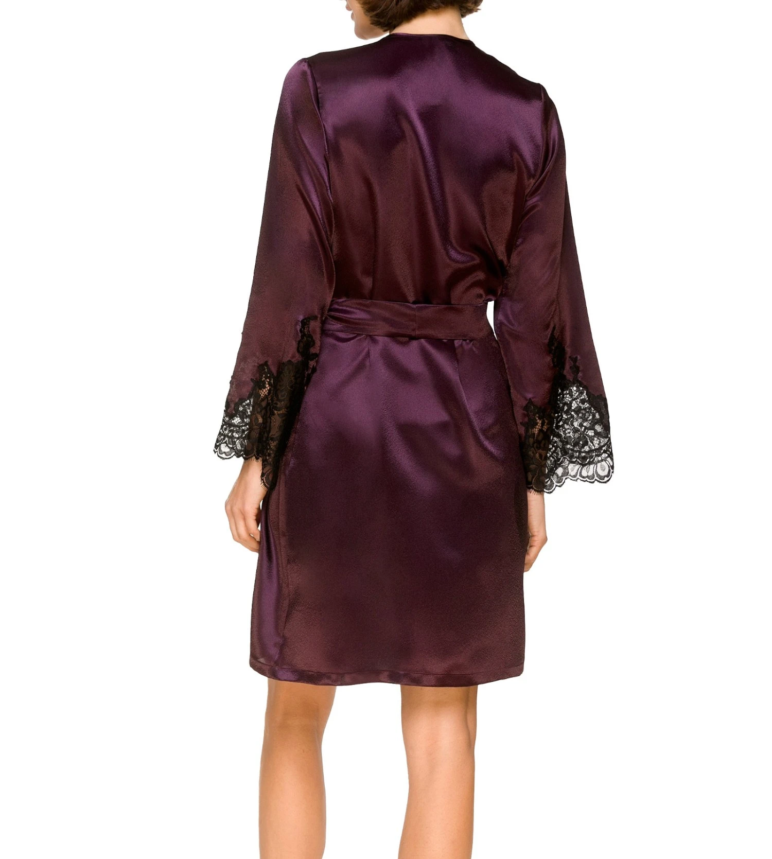 Coemi Damson & Black Bicolore – Dentelle Fine et Satin – Déshabillé Longue Manche 98cm 4 Coemi Damson & Black Bicolore – Dentelle Fine et Satin – Déshabillé Longue Manche 98cm – Image 2