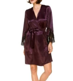 Déshabillé Bicolore Avec Dentelle Damson/ Black