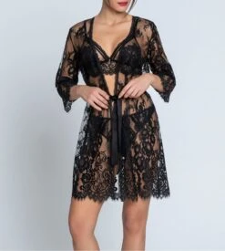 Lise Charmel Déshabillé Désirs de Venise Noir – Nuisette de Luxe en Dentelle Leavers et Soie -Lingerie Sipp desirs de venise deshabille noir 4