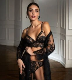 Lise Charmel Déshabillé Désirs de Venise Noir – Nuisette de Luxe en Dentelle Leavers et Soie -Lingerie Sipp desirs de venise deshabille noir 7