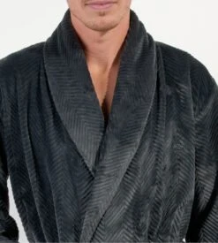Hom EVEREST Grey Chevron Fleece Kimono Bathrobe – Short Soft Pilou Robe -Lingerie Sipp everest veste col chale pilou 00zu grey 2
