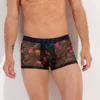 Hom Boxer Exotica Noir en Dentelle et Tulle Graphique – Sous-vêtement Homme Transparent Imprimé Floral