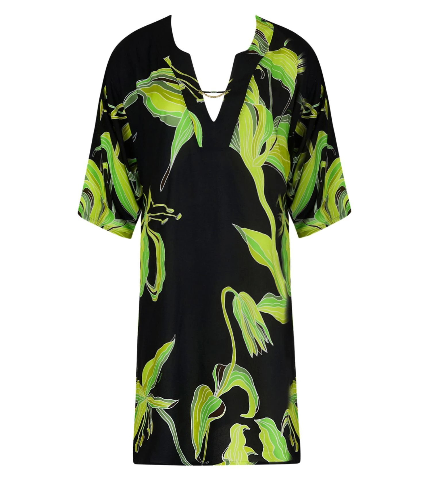 Tunique De Plage En Viscose Noire Et Verte Fleurs De Nuit Nuit Luciole 4 Tunique De Plage En Viscose Noire Et Verte Fleurs De Nuit Nuit Luciole – Image 2