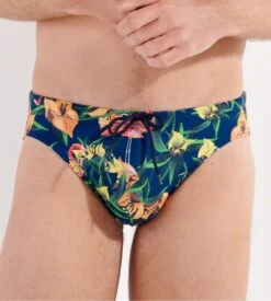 Hom Mini Slip de Bain FLAMINGO – Navy Blue Tropical & Flamingo Print Swim Brief -Lingerie Sipp hom slip bain flamingo navy print 3