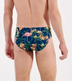 Hom Mini Slip de Bain FLAMINGO – Navy Blue Tropical & Flamingo Print Swim Brief -Lingerie Sipp hom slip bain flamingo navy print 5