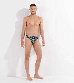Hom Mini Slip de Bain FLAMINGO – Navy Blue Tropical & Flamingo Print Swim Brief -Lingerie Sipp hom slip bain flamingo navy print 6