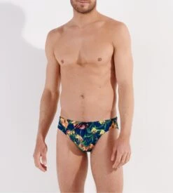 Hom Mini Slip de Bain FLAMINGO – Navy Blue Tropical & Flamingo Print Swim Brief -Lingerie Sipp hom slip bain flamingo navy print 7