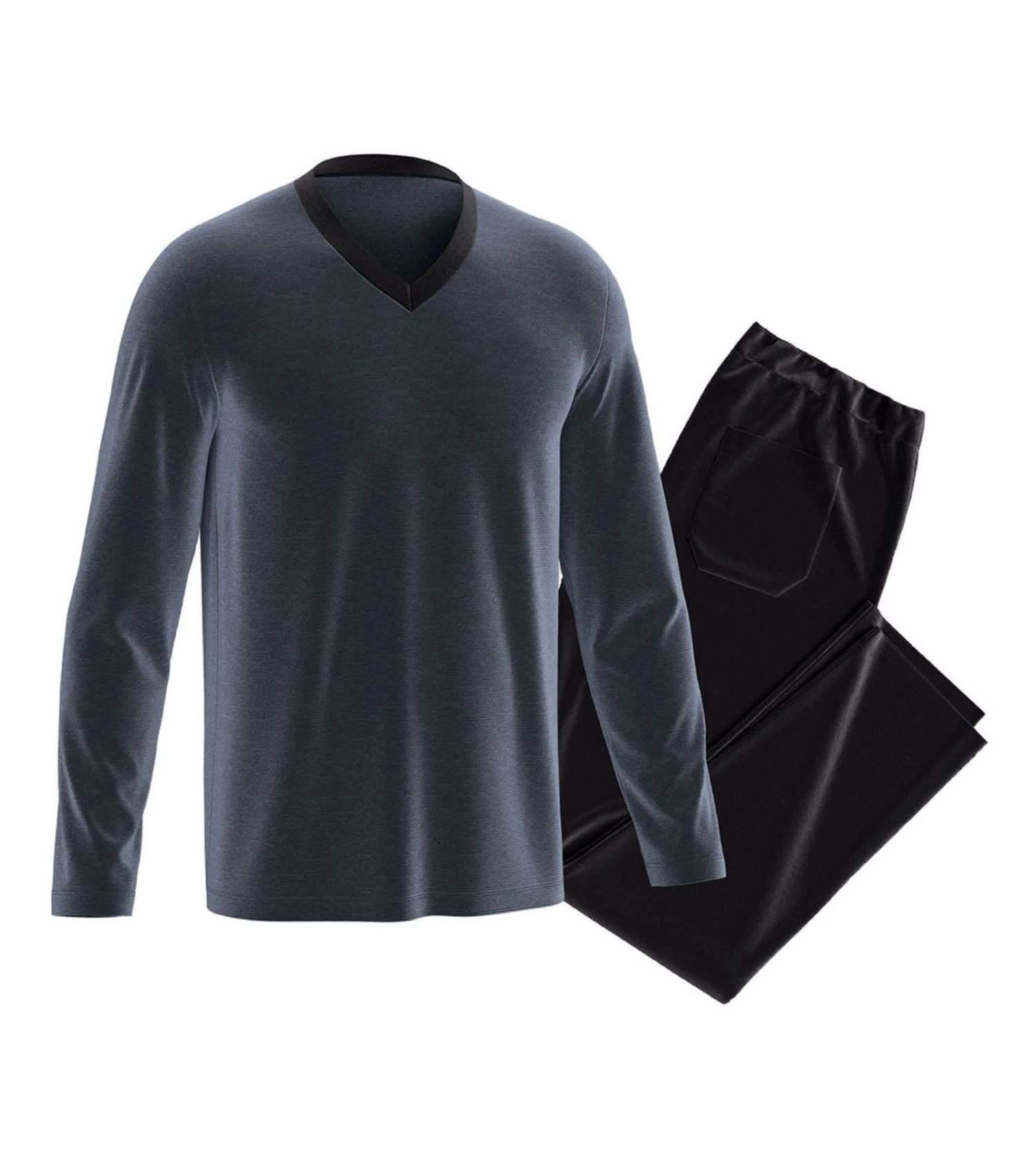 Eden Park Pyjama Thermo en Velours Bleu Glacier – Ensemble Nuit Col V Contrasté 4 Eden Park Pyjama Thermo en Velours Bleu Glacier – Ensemble Nuit Col V Contrasté – Image 2