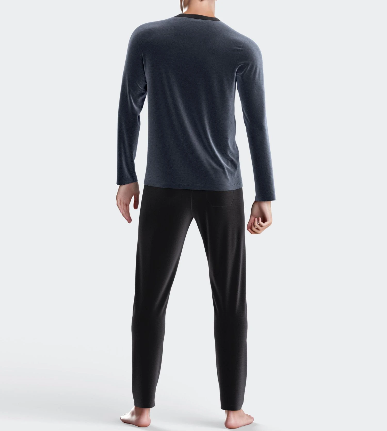 Eden Park Pyjama Thermo en Velours Bleu Glacier – Ensemble Nuit Col V Contrasté 5 Eden Park Pyjama Thermo en Velours Bleu Glacier – Ensemble Nuit Col V Contrasté – Image 3