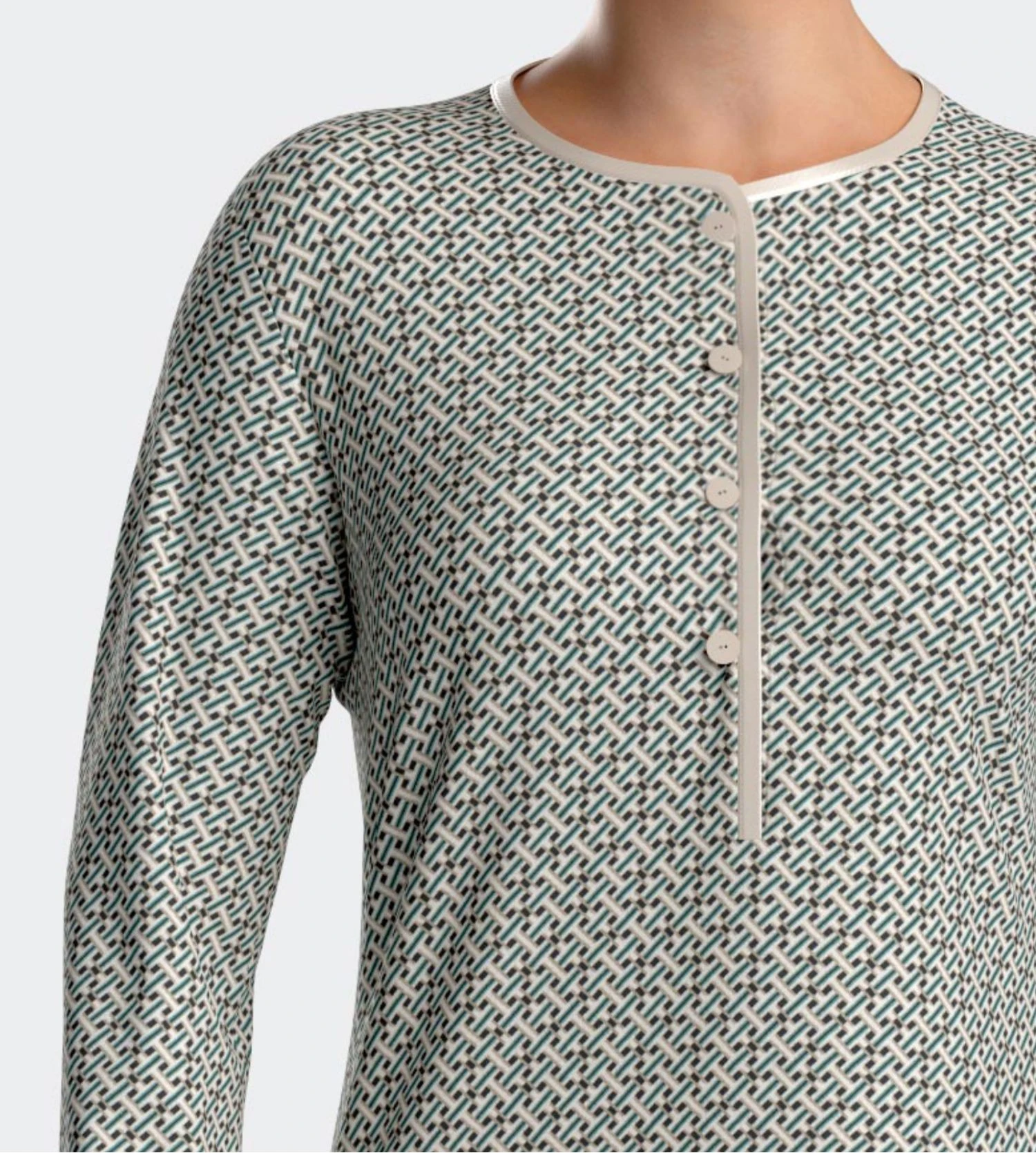 Liquette Manches Longues Modal Vert / Beige 5 Liquette Manches Longues Modal Vert / Beige – Image 3