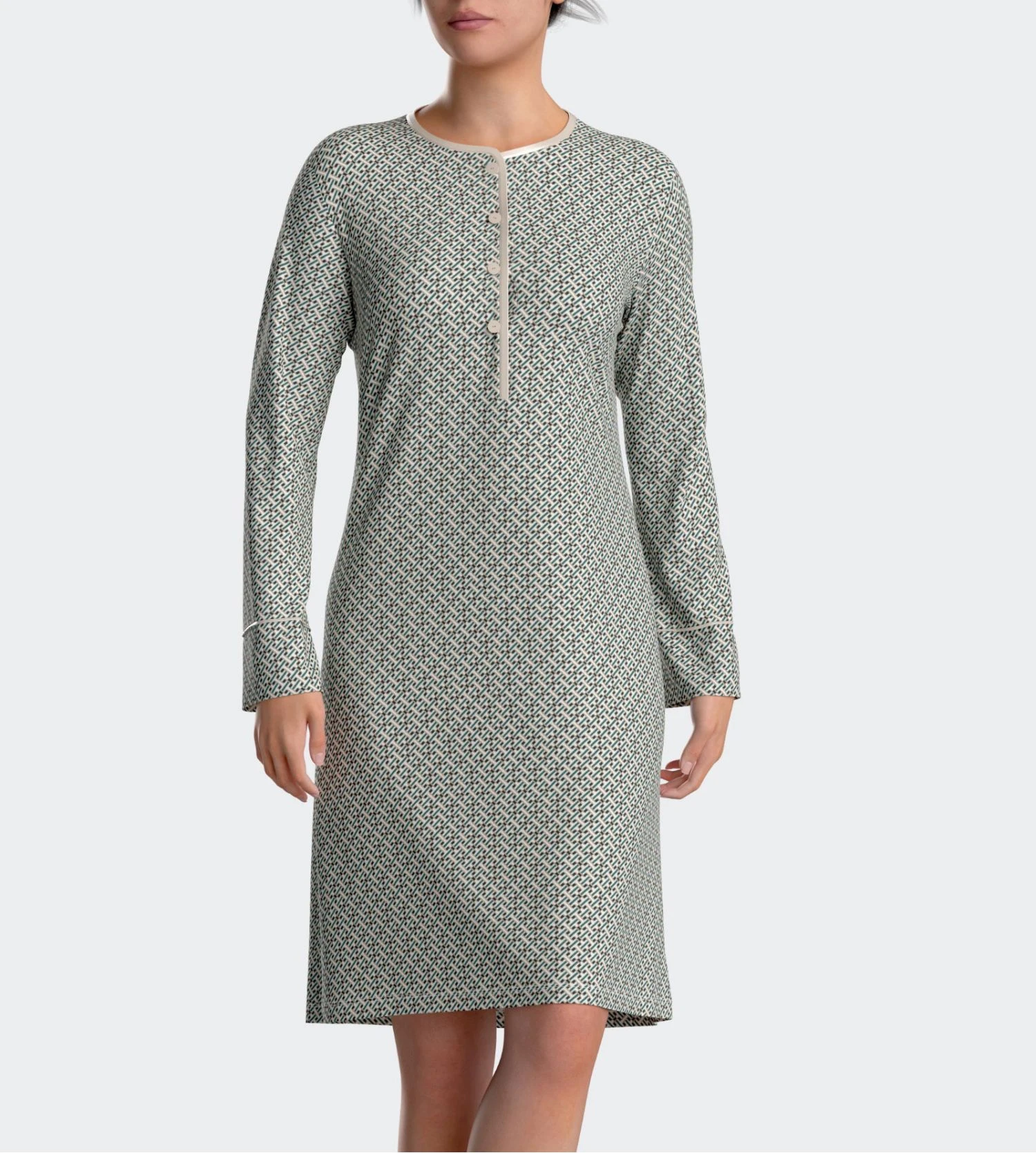 Liquette Manches Longues Modal Vert / Beige 3 Liquette Manches Longues Modal Vert / Beige