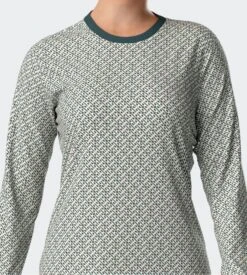 Pyjama Femme Manches Longues Vert / Beige -Lingerie Sipp impetus pyj d u ml modal gn051 vert beige 2