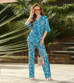 Pyjama à Manches Longues Femme Bleu Ciel -Lingerie Sipp impetus pyj f long manche 3 4 nah2g ciel 2