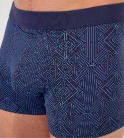 HOM Boxer HO1 Jay – Boxer Microfibre Imprimé Bleu à Ouverture Horizontale -Lingerie Sipp jay boxer ho1 p0ra navy print 2