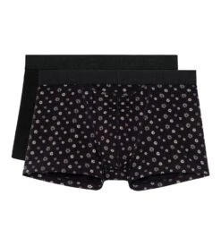 Hom Lot de 2 Boxers HO1 Joan - Noir Uni et Imprimé Géométrique en Coton